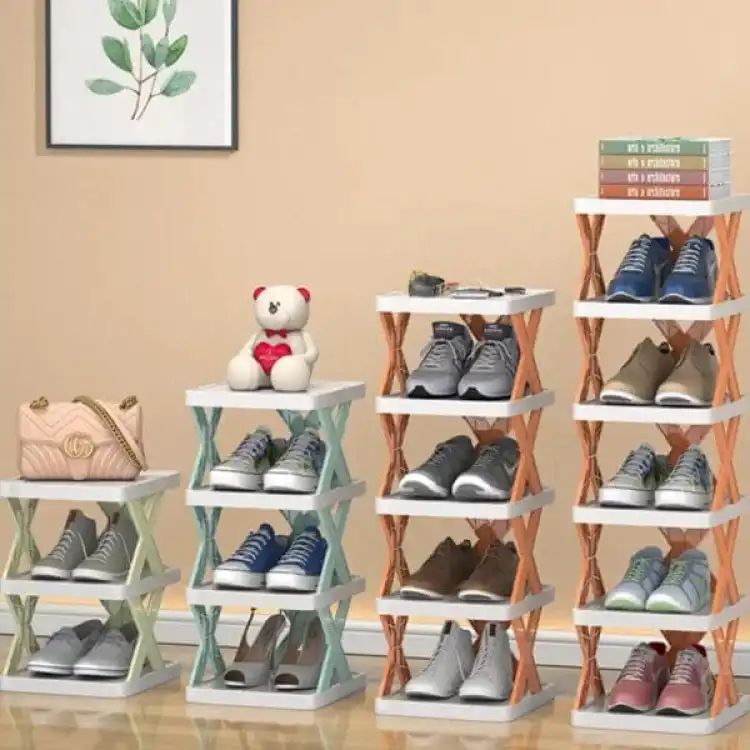 5-layer stackable vertical shoe storage rack and bookshelf organizer