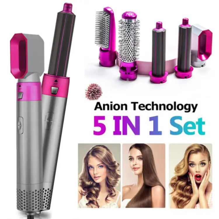 5-in-1 Hair Dryer Brush Kit – Electric Blow Dryer, Curling Brush, Hair Comb, and Straightener - Shoplio