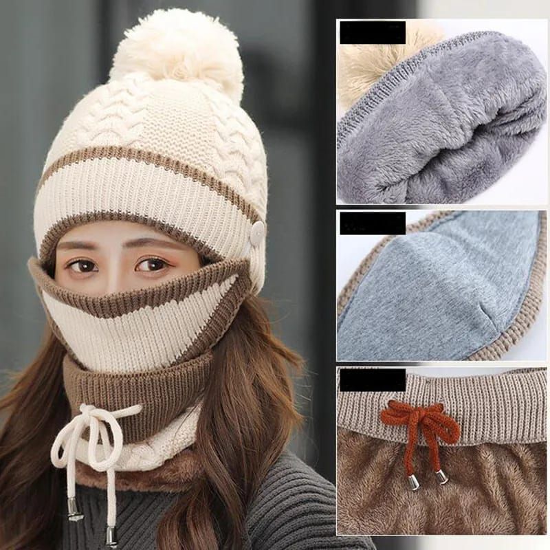 3-in-1 Winter Hat, Neck Warmer, and Face Mask Set – Cozy and Stylish for Women - Shoplio