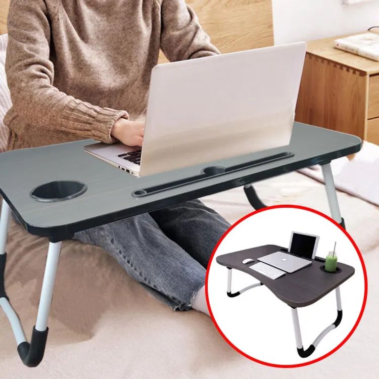 Foldable Laptop Table Stand for Bed & Study – Multifunctional Desk with Cup Holder - Shoplio