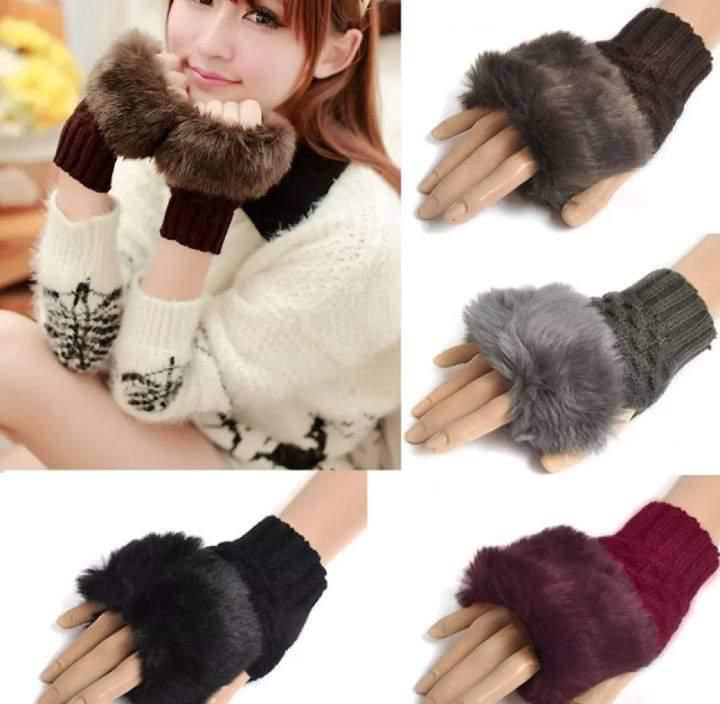 Women’s Plush Knit Fingerless Gloves – Warm, Stylish, and Cozy Winter Mittens - Shoplio